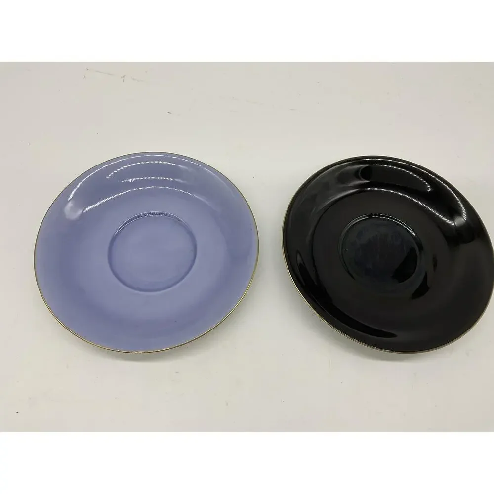 Noritake Saucers Set 2 Black Lavender Gold Trim‎ Japan Porcelain China Vintage